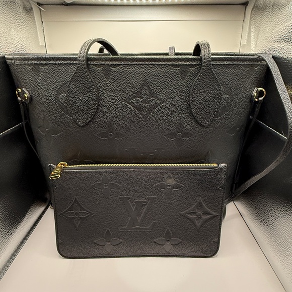 Louis Vuitton Handbags - Louis Vuitton Black Embossed Monogram Leather Tote with Zip Pouch